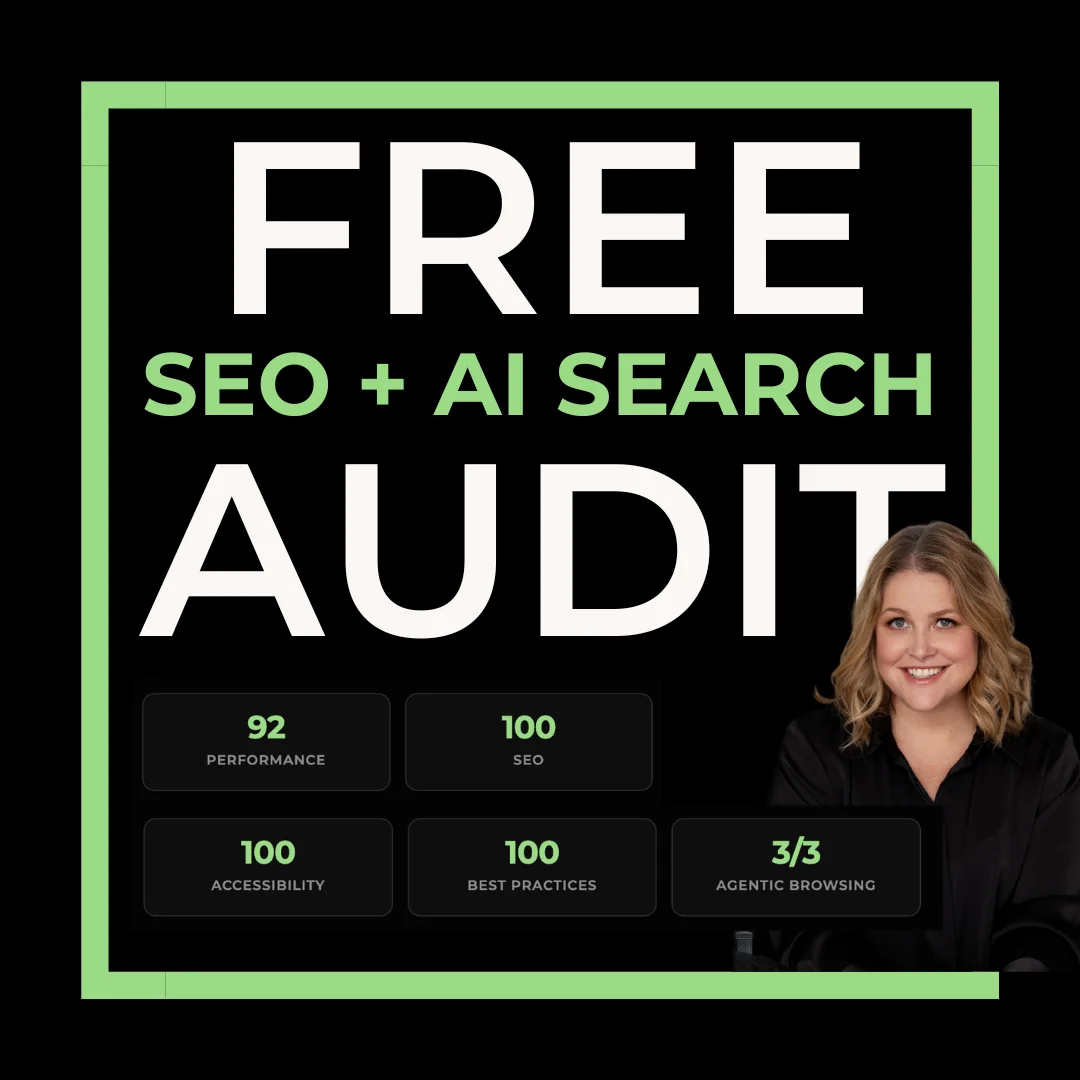 Free SEO + AI Search Audit - Lighthouse scores of 92 performance, 100 SEO, 100 accessibility, 100 best practices and 3/3 agentic browsing