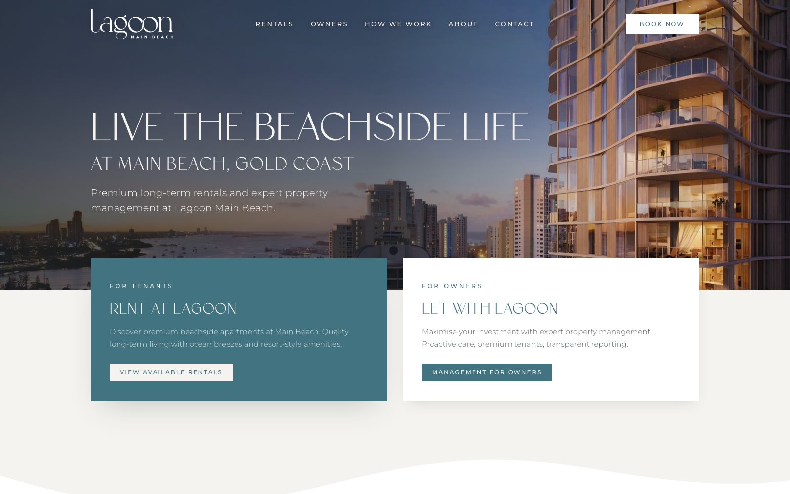 Website for Lagoon Main Beach, premium Gold Coast rentals, by Mino Design and Digital